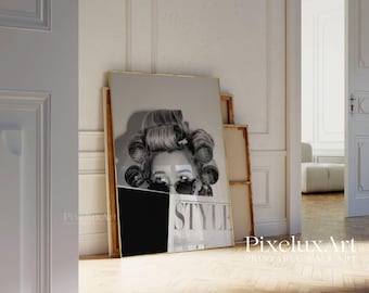 Black and White Fashion Print, Hair Rollers Poster, Style Magazine Wall Art, Vintage Glamour Print, Trendy Bedroom Decor, Vanity Art Print, image 4