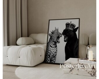 Luxury Leopard & Panther Wall Art, Stockholm Style Royal Jungle Modern Aesthetic Chic Apartment Decor, Stylish Y2K Fashion Leopard Print, image 1