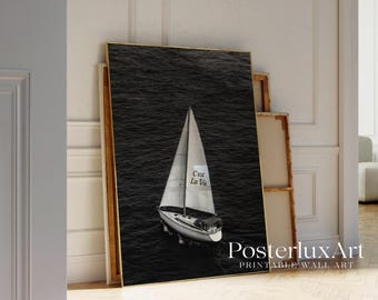 Stockholm Style Sailboat Wall Art, Black & White Nautical Aesthetic Print, Minimalist Ocean Poster, Coastal Decor for Living Room, image 4