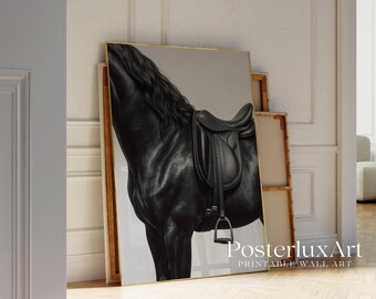 Black Horse Wall Art - Black & White Stockholm Style Elegant Horse Art Print, Stylish Vintage Equestrian Poster, Y2K Cowboy Aesthetic Art, image 4