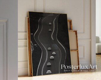 Vintage Race Track Poster | Minimalist Black and White Car Photography Print | Modern Wall Art for Office, Garage & Living Room Decor, image 4