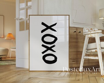XOXO Print, Minimalist Brush Stroke Poster, Modern Black and White Wall Art, Scandinavian Home Decor, Typography Printable, image 3