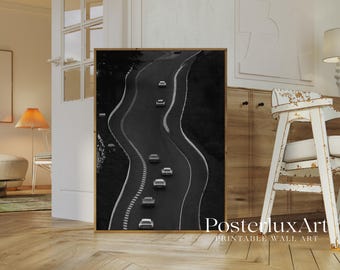 Vintage Race Track Poster | Minimalist Black and White Car Photography Print | Modern Wall Art for Office, Garage & Living Room Decor, image 3