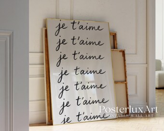 Je T’aime Wall Art Print | French Minimalist Typography Poster | Modern Black and White Aesthetic Decor | Scandinavian Printable Art, image 3