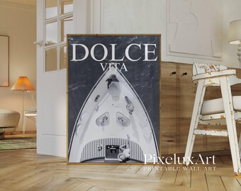 Black & White Dolce Vita Yacht Wall Art, Old Money Aesthetic Poster, Stockholm Style Vintage Sailboat Magazine Print, Yacht Club Poster, image 3