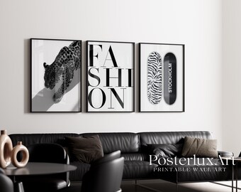 Luxury Black & White Leopard Fashion Wall Art, Stockholm Modern Aesthetic Chic Apartment Decor, Stylish Y2K Wall Art, Fashion Leopard Print, image 1
