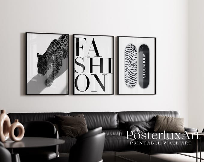 Luxury Black & White Leopard Fashion Wall Art, Stockholm…