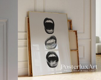 Black & White Grillz Print, Collage Apartment Print, Stylish And Cool Modern Art Poster, image 4