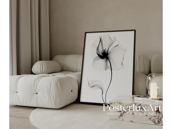 Minimalist Stockholm Style Black & White Flower Print