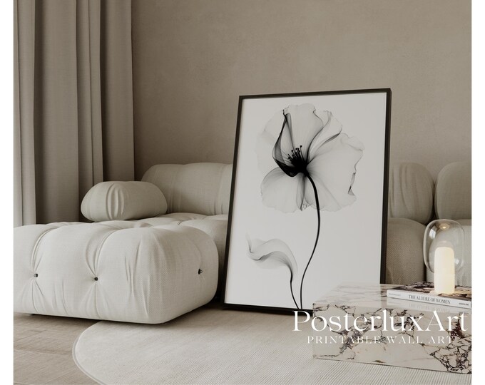 Minimalist Stockholm Style Black & White Flower Print…