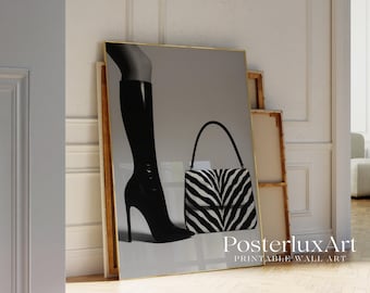 Black & White Luxury Heels Poster, High Heels Fashion Wall Art, Magazine Cover Zebra Wall Art, Stockholm Style Aesthetic Luxury Boots Print, image 4