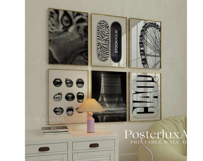 Stockholm Style Gallery Wall Set, Black and White Fashion…