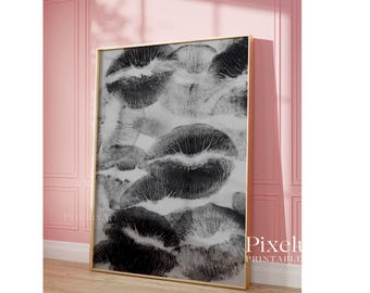 Kiss Lips Wall Art, Modern Kiss Lips Print, Black White Poster, Y2K Aesthetic Chic Fashion Print, Stockholm Style Art, Apartment Poster, image 5