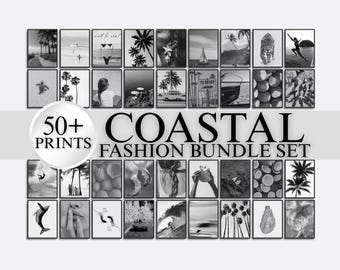 50+ Coastal Fashion Wall Art Bundle, Stockholm Style Black and White Prints, Beach Minimalist Poster Set, Modern Neutral Scandinavian Decor, image 1