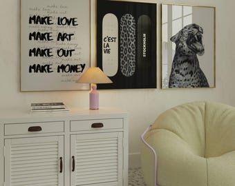 Set of 6 Retro Black & White Gallery Wall Art – Y2K Aesthetic Fashion Collage Prints for Dorm, Y2K Fashion Decor, Trendy Leopard Print, image 3