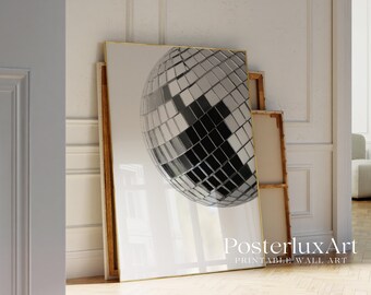 Black & White Disco Ball Wall Art Print, Stockholm Style Retro 70s Party Aesthetic Dance Room Print, Chic Apartment Stylish Y2K Wall Art, image 4
