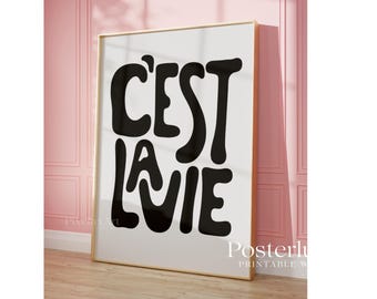 C’est La Vie Typography Poster, Minimalist Stylish French Quote Print, Black And White Y2k Fashion Print, Modern Scandinavian Wall Decor, image 4