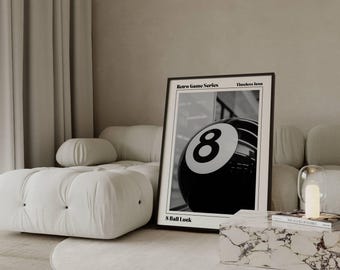 Retro Lucky 8 Ball Poster, Eight Pool Ball, Collage Wall Art, Game Room Print, Trendy Retro Bar Cart Print, 70s Poster, Trendy Wall Art, image 1