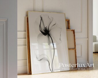 Minimalist Stockholm Style Black & White Flower Print, Elegant Botanical Wall Art, Modern Scandinavian Home Decor Poster, Digital Download, image 5