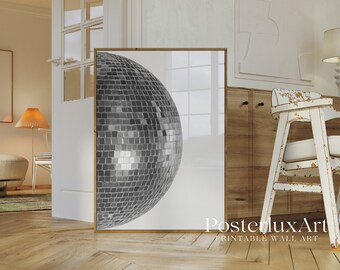 Black and White Disco Ball Wall Art Print, Stockholm Style Aesthetic Dance Room Print, Chic Apartment Decor, Stylish Y2K Wall Art, image 4