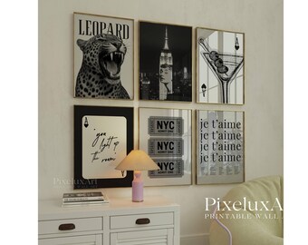 Set of 6 Gallery Wall Print – Black And White Fashion Print, NYC Wall Art, Trendy Aesthetic Chic Y2K Apartment Decor, Collage Print, image 1