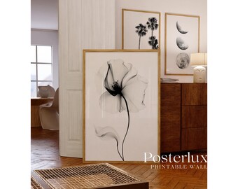 Minimalist Stockholm Style Black & White Flower Print, Elegant Botanical Wall Art, Modern Scandinavian Home Decor Poster, Digital Download, image 3