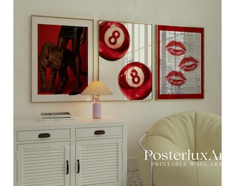 Gallery Retro Red Leopard Wall Art Set, Girly Red Prints, Aesthetic Apartment Decor, Trendy Cheetah, Aesthetic Red Y2K Wall Art for Bedroom, image 6