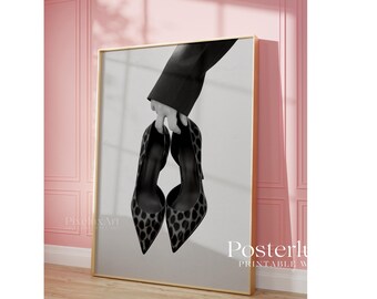 Black & White Leopard Heels Wall Art, Stockholm Modern Aesthetic Chic Dressing Print, Retro Shoe Poster, Fashion Elegant Leopard Print, image 5