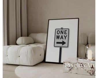 One Way Sign Minimalist Print, Stockholm Style Poster, Black and White Street Sign Print, Cool Y2K Fashion Prints, Stylish Chic Apartment, image 1