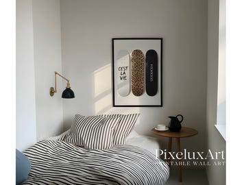 Black & White Leopard Wall Set, Stockholm Modern Aesthetic Chic Apartment Decor, Stylish Y2K Wall Art, image 3