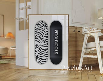 Zebra Skateboard Print – Modern Black & White Stockholm Style Print, Y2K Fashion Prints, Stylish Chic Modern Decor for Apartment Print, image 3
