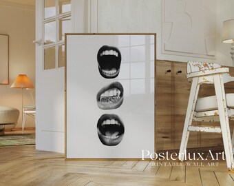 Black & White Grillz Print, Collage Apartment Print, Stylish And Cool Modern Art Poster, image 3