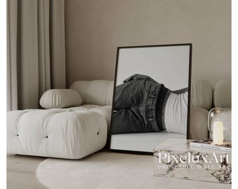 Black And White Jeans Art Print – Modern Stylish Body Silhouette Poster, Y2K Fashion Aesthetic Denim Poster, Trendy Stockholm Style Poster, image 1