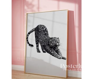 Black & White Leopard Wall Art Print, Modern Y2k Fashion Print, Jungle Wall Art, Modern Chic Aesthetic Decor, Stylish Leopard Portrait Art, image 4