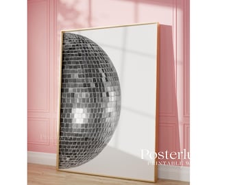 Black and White Disco Ball Wall Art Print, Stockholm Style Aesthetic Dance Room Print, Chic Apartment Decor, Stylish Y2K Wall Art, image 6