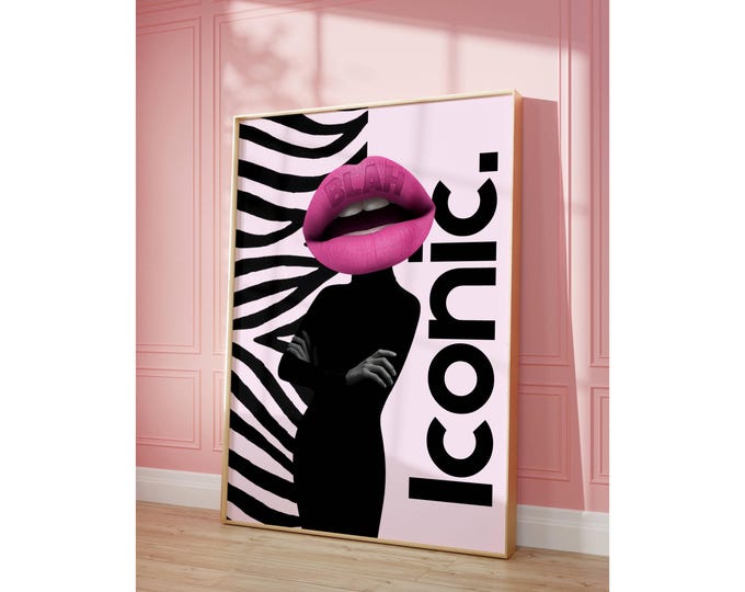 Pink Black Wall Art, Preppy Collage Apartment Print, Pink…