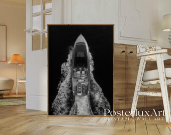Luxury Yacht Wall Art | Black and White Ocean Print | Modern Minimalist Nautical Decor | Coastal Photography Poster, image 4