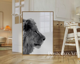Lion Wall Art Print, Black and White Lion Poster, Modern Aesthetic Safari Wall Decor, Stockholm Style Wild Fashion Poster, Jungle Print, image 4