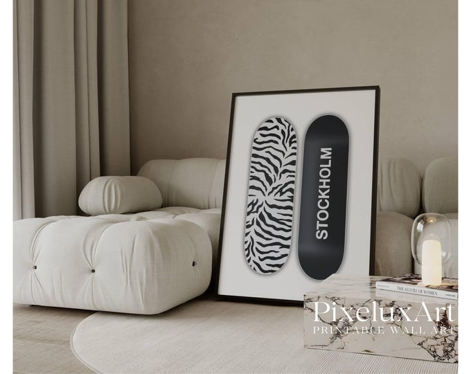 Zebra Skateboard Print – Modern Black & White Stockholm…