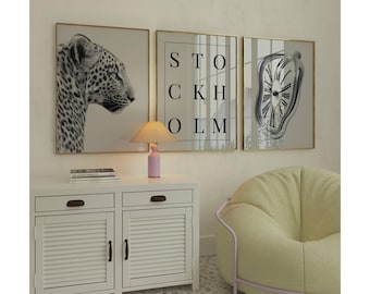 Black and White Stockholm Leopard Wall Art Set, Modern Aesthetic Chic Apartment Decor, Stylish Y2K Wall Art, Fashion Leopard Gallery Print, image 1