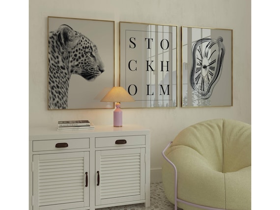 Black and White Stockholm Leopard Wall Art Set