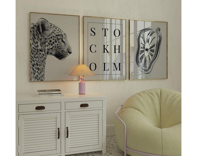 Black and White Stockholm Leopard Wall Art Set, Modern…