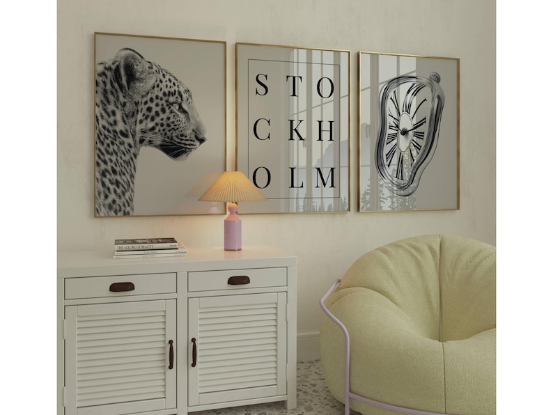 Black and White Stockholm Leopard Wall Art Set