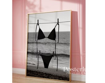 Black Bikini Poster, Black and White Beach Wall Art, Minimalist Summer Print, Coastal Photography Decor, Modern Printable Wall Art,, image 5