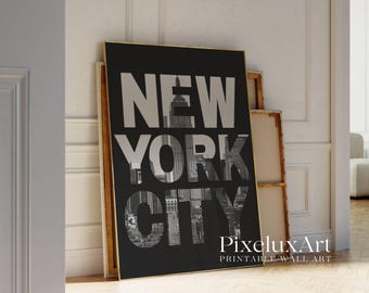 New York City Typography Poster, NYC Poster, New York Black And White Y2k Fashion Print, NYC Collage Apartment Print, Stylish Aesthetic Art, image 4