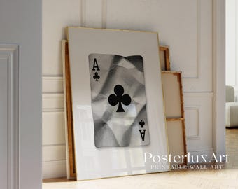 Black And White Ace of Clubs Print, Stockholm Style Playing Card Wall Art, Aesthetic Poker Poster, Modern Stylish Ace Card Poster, image 3