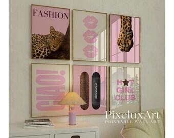 150+ Pink Y2K Gallery Leopard Wall Art Set | Coquette Cheetah Print Wall Set, Girly Preppy Dorm Room Decor, Trendy Aesthetic Poster Bundle, image 3