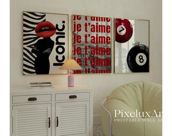 Red Black Leopard Wall Art Set, Y2k Gallery Wall Set, Stylish And Cool Girly Red Aesthetic Art for Dorm Room, Leopard & Collage Print, image 4