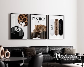 Black & White Leopard Wall Set, Stockholm Modern Aesthetic Chic Apartment Decor, Stylish Y2K Wall Art, image 1