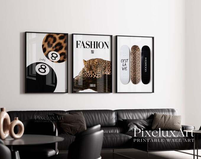Black & White Leopard Wall Set, Stockholm Modern Aesthetic…